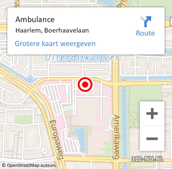Locatie op kaart van de 112 melding: Ambulance Haarlem, Boerhaavelaan op 1 april 2025 07:53