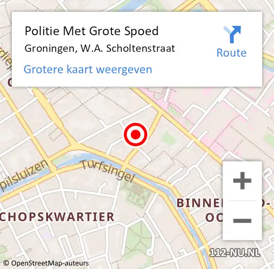 Locatie op kaart van de 112 melding: Politie Met Grote Spoed Naar Groningen, W.A. Scholtenstraat op 1 april 2025 08:04