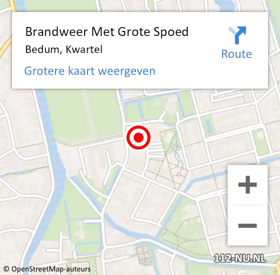 Locatie op kaart van de 112 melding: Brandweer Met Grote Spoed Naar Bedum, Kwartel op 1 april 2025 08:10