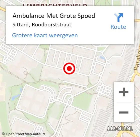 Locatie op kaart van de 112 melding: Ambulance Met Grote Spoed Naar Sittard, Roodborststraat op 11 november 2014 19:40