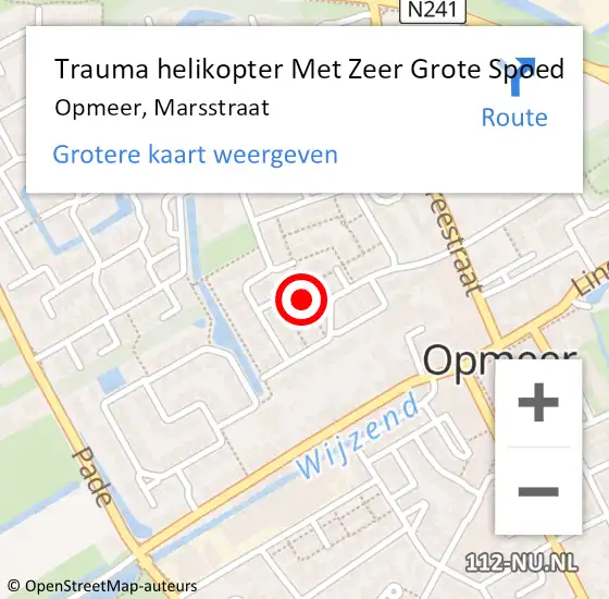 Locatie op kaart van de 112 melding: Trauma helikopter Met Zeer Grote Spoed Naar Opmeer, Marsstraat op 1 april 2025 09:45