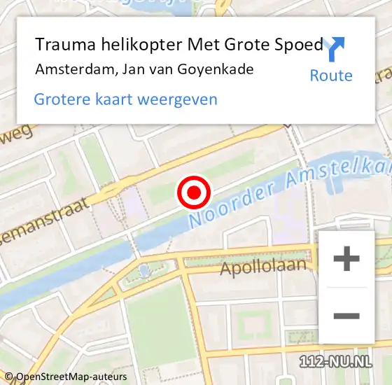 Locatie op kaart van de 112 melding: Trauma helikopter Met Grote Spoed Naar Amsterdam, Jan van Goyenkade op 1 april 2025 12:10