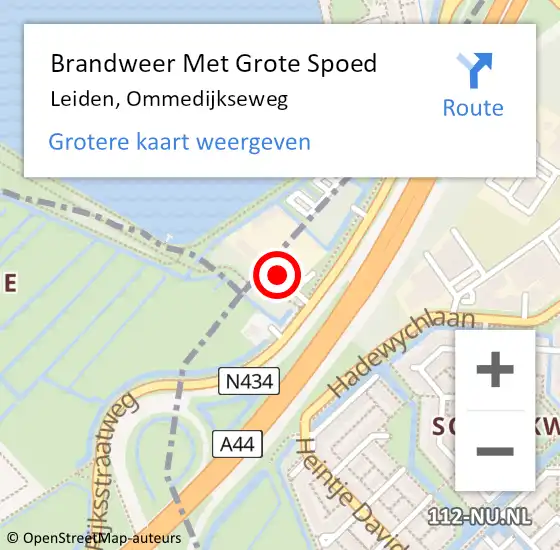 Locatie op kaart van de 112 melding: Brandweer Met Grote Spoed Naar Leiden, Ommedijkseweg op 1 april 2025 12:22