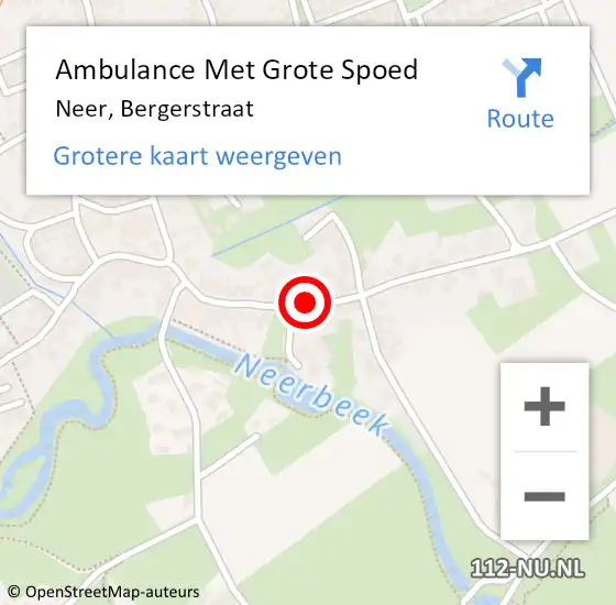 Locatie op kaart van de 112 melding: Ambulance Met Grote Spoed Naar Neer, Bergerstraat op 20 oktober 2013 19:19
