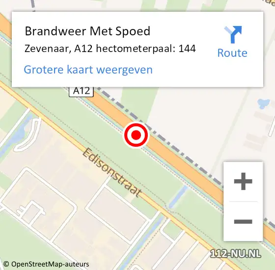 Locatie op kaart van de 112 melding: Brandweer Met Spoed Naar Zevenaar, A12 hectometerpaal: 144 op 1 april 2025 13:33