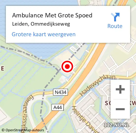 Locatie op kaart van de 112 melding: Ambulance Met Grote Spoed Naar Leiden, Ommedijkseweg op 1 april 2025 16:23