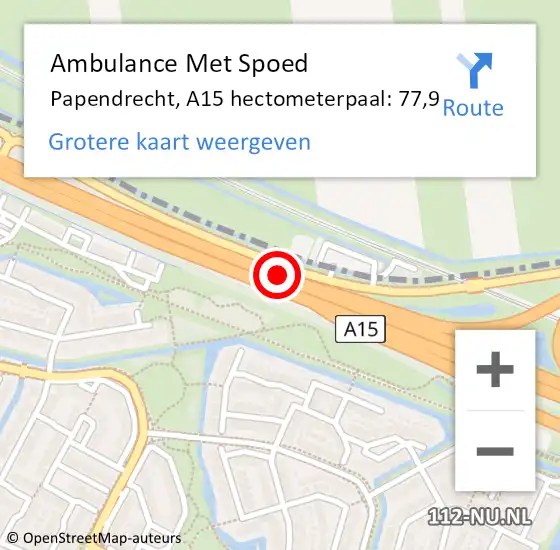 Locatie op kaart van de 112 melding: Ambulance Met Spoed Naar Papendrecht, A15 hectometerpaal: 77,9 op 1 april 2025 16:50