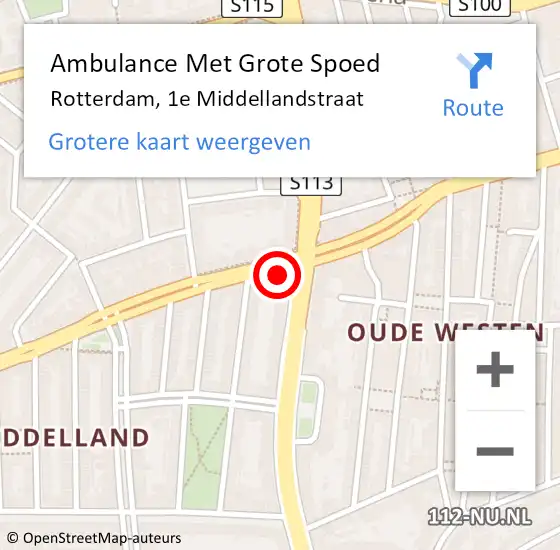 Locatie op kaart van de 112 melding: Ambulance Met Grote Spoed Naar Rotterdam, 1e Middellandstraat op 1 april 2025 16:54
