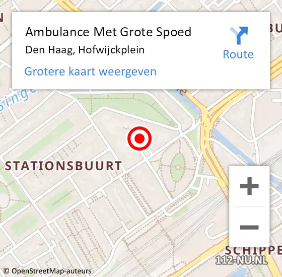 Locatie op kaart van de 112 melding: Ambulance Met Grote Spoed Naar Den Haag, Hofwijckplein op 1 april 2025 17:08