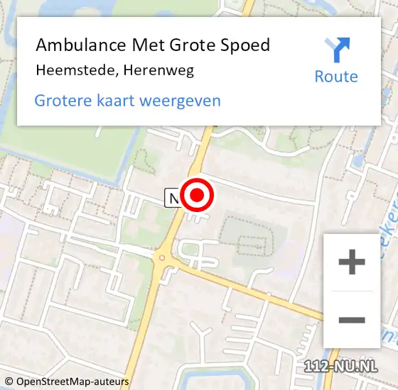 Locatie op kaart van de 112 melding: Ambulance Met Grote Spoed Naar Heemstede, Herenweg op 1 april 2025 17:13