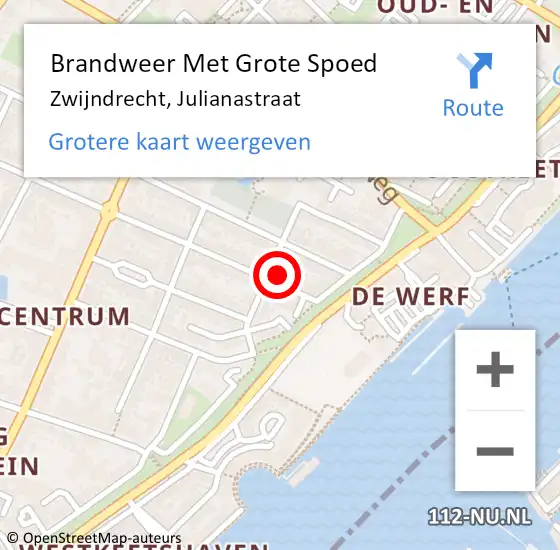 Locatie op kaart van de 112 melding: Brandweer Met Grote Spoed Naar Zwijndrecht, Julianastraat op 1 april 2025 17:28
