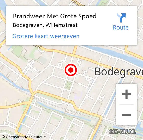 Locatie op kaart van de 112 melding: Brandweer Met Grote Spoed Naar Bodegraven, Willemstraat op 1 april 2025 17:57