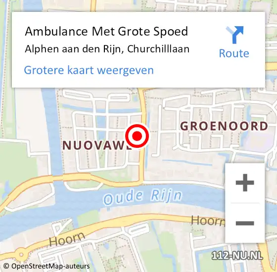 Locatie op kaart van de 112 melding: Ambulance Met Grote Spoed Naar Alphen aan den Rijn, Churchilllaan op 1 april 2025 18:05