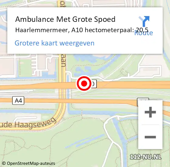Locatie op kaart van de 112 melding: Ambulance Met Grote Spoed Naar Haarlemmermeer, A10 hectometerpaal: 20,5 op 1 april 2025 19:31