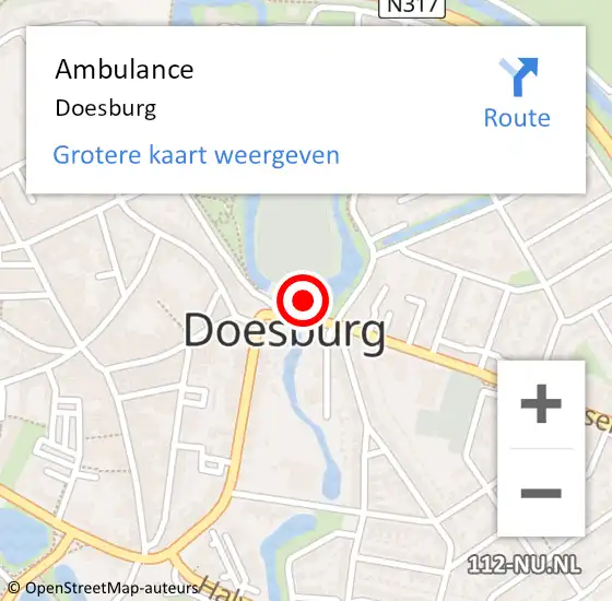 Locatie op kaart van de 112 melding: Ambulance Doesburg op 1 april 2025 19:50
