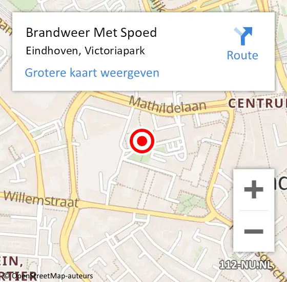 Locatie op kaart van de 112 melding: Brandweer Met Spoed Naar Eindhoven, Victoriapark op 1 april 2025 19:53