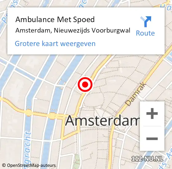 Locatie op kaart van de 112 melding: Ambulance Met Spoed Naar Amsterdam, Nieuwezijds Voorburgwal op 1 april 2025 20:24