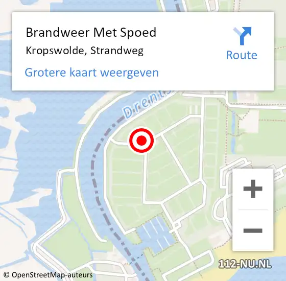 Locatie op kaart van de 112 melding: Brandweer Met Spoed Naar Kropswolde, Strandweg op 1 april 2025 20:45