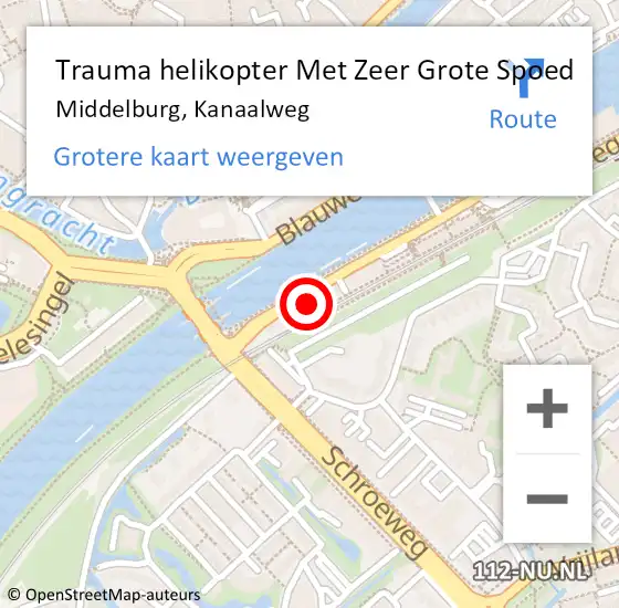 Locatie op kaart van de 112 melding: Trauma helikopter Met Zeer Grote Spoed Naar Middelburg, Kanaalweg op 1 april 2025 22:32