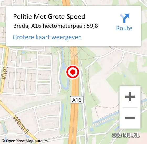 Locatie op kaart van de 112 melding: Politie Met Grote Spoed Naar Breda, A16 hectometerpaal: 59,8 op 1 april 2025 22:40