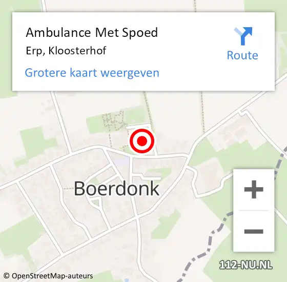 Locatie op kaart van de 112 melding: Ambulance Met Spoed Naar Erp, Kloosterhof op 11 november 2014 22:22