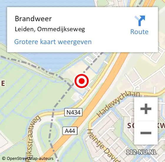 Locatie op kaart van de 112 melding: Brandweer Leiden, Ommedijkseweg op 2 april 2025 00:31