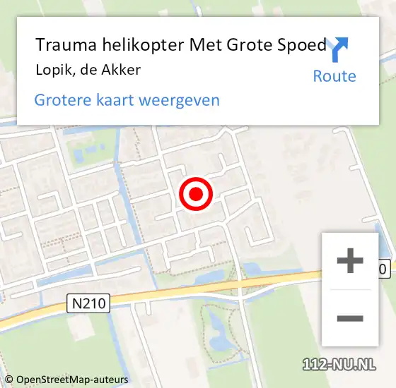 Locatie op kaart van de 112 melding: Trauma helikopter Met Grote Spoed Naar Lopik, de Akker op 2 april 2025 00:43