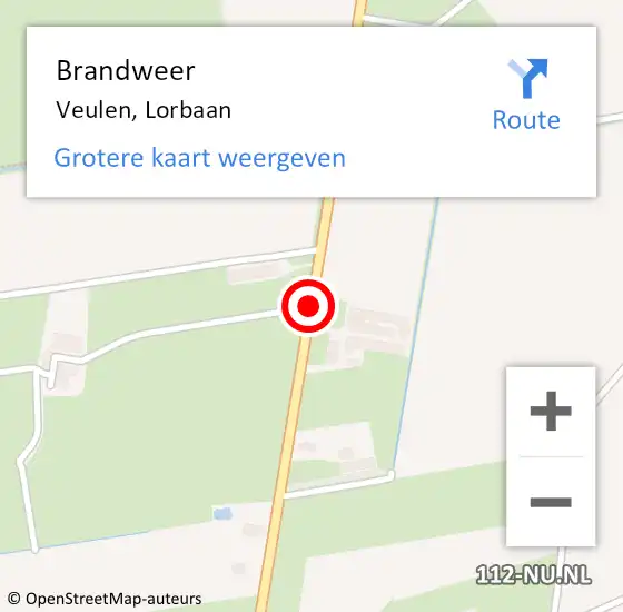 Locatie op kaart van de 112 melding: Brandweer Veulen, Lorbaan op 11 november 2014 22:50