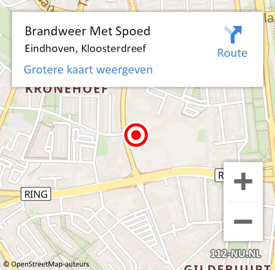 Locatie op kaart van de 112 melding: Brandweer Met Spoed Naar Eindhoven, Kloosterdreef op 2 april 2025 13:31