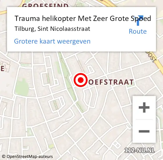 Locatie op kaart van de 112 melding: Trauma helikopter Met Zeer Grote Spoed Naar Tilburg, Sint Nicolaasstraat op 2 april 2025 13:42
