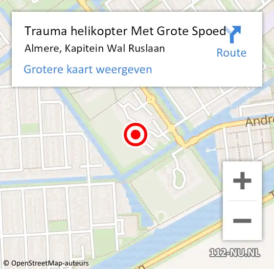 Locatie op kaart van de 112 melding: Trauma helikopter Met Grote Spoed Naar Almere, Kapitein Wal Ruslaan op 2 april 2025 14:37