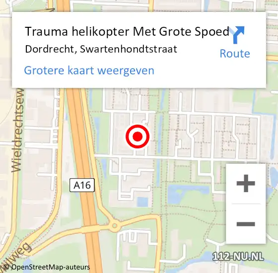 Locatie op kaart van de 112 melding: Trauma helikopter Met Grote Spoed Naar Dordrecht, Swartenhondtstraat op 2 april 2025 15:00