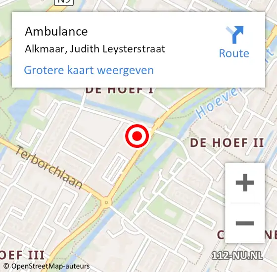 Locatie op kaart van de 112 melding: Ambulance Alkmaar, Judith Leysterstraat op 2 april 2025 16:48