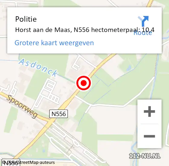 Locatie op kaart van de 112 melding: Politie Horst aan de Maas, N556 hectometerpaal: 10,4 op 2 april 2025 17:05
