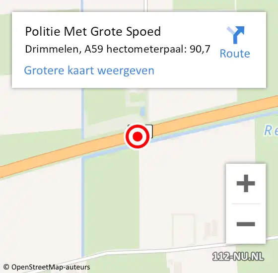 Locatie op kaart van de 112 melding: Politie Met Grote Spoed Naar Drimmelen, A59 hectometerpaal: 90,7 op 2 april 2025 17:22
