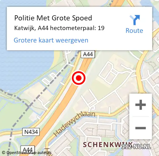 Locatie op kaart van de 112 melding: Politie Met Grote Spoed Naar Katwijk, A44 hectometerpaal: 19 op 2 april 2025 18:27