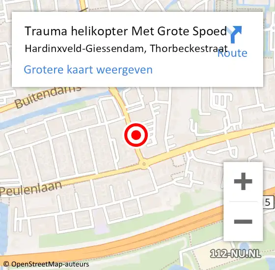 Locatie op kaart van de 112 melding: Trauma helikopter Met Grote Spoed Naar Hardinxveld-Giessendam, Thorbeckestraat op 2 april 2025 20:11