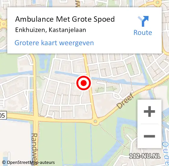 Locatie op kaart van de 112 melding: Ambulance Met Grote Spoed Naar Enkhuizen, Kastanjelaan op 2 april 2025 21:26