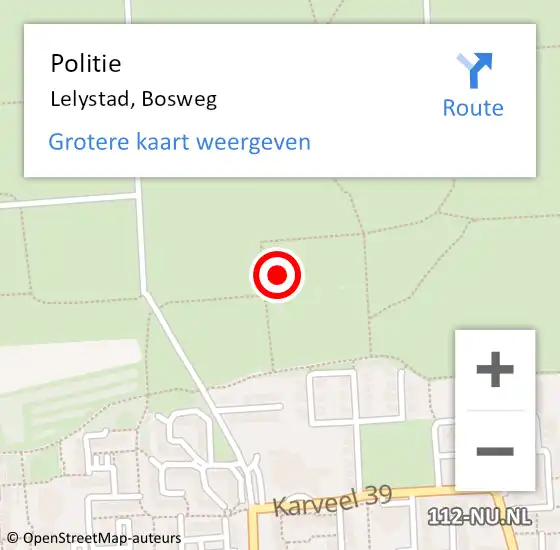 Locatie op kaart van de 112 melding: Politie Lelystad, Bosweg op 3 april 2025 02:10
