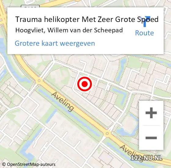 Locatie op kaart van de 112 melding: Trauma helikopter Met Zeer Grote Spoed Naar Hoogvliet, Willem van der Scheepad op 3 april 2025 07:33