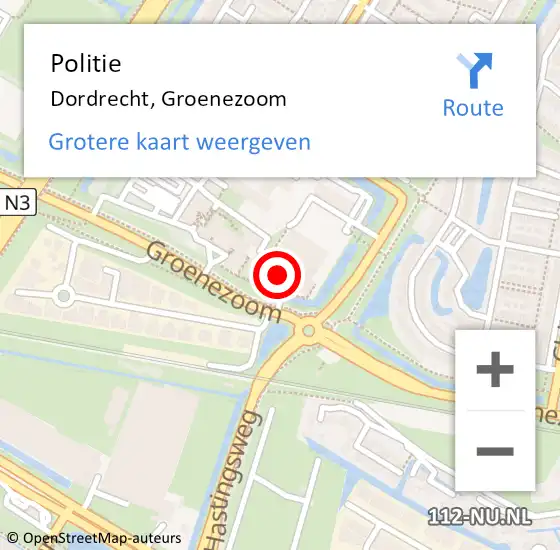 Locatie op kaart van de 112 melding: Politie Dordrecht, Groenezoom op 3 april 2025 08:47