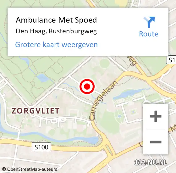 Locatie op kaart van de 112 melding: Ambulance Met Spoed Naar Den Haag, Rustenburgweg op 3 april 2025 09:11