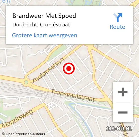 Locatie op kaart van de 112 melding: Brandweer Met Spoed Naar Dordrecht, Cronjéstraat op 3 april 2025 10:06
