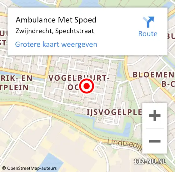 Locatie op kaart van de 112 melding: Ambulance Met Spoed Naar Zwijndrecht, Spechtstraat op 3 april 2025 10:50