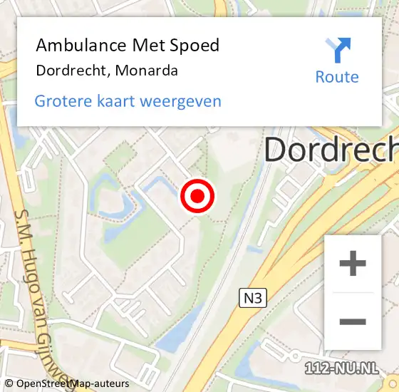Locatie op kaart van de 112 melding: Ambulance Met Spoed Naar Dordrecht, Monarda op 3 april 2025 11:24