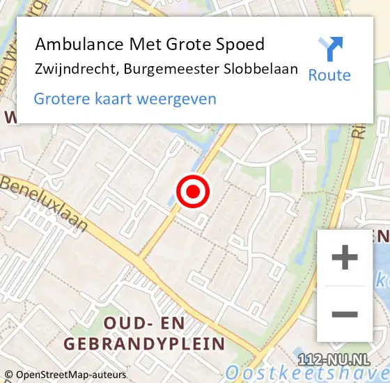 Locatie op kaart van de 112 melding: Ambulance Met Grote Spoed Naar Zwijndrecht, Burgemeester Slobbelaan op 3 april 2025 12:48