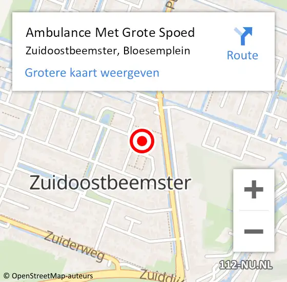 Locatie op kaart van de 112 melding: Ambulance Met Grote Spoed Naar Zuidoostbeemster, Bloesemplein op 12 november 2014 07:17