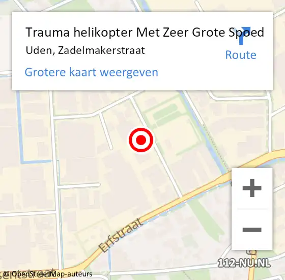 Locatie op kaart van de 112 melding: Trauma helikopter Met Zeer Grote Spoed Naar Uden, Zadelmakerstraat op 3 april 2025 13:10
