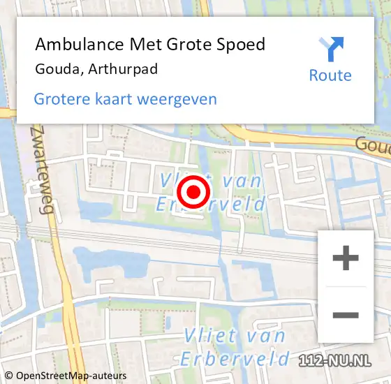 Locatie op kaart van de 112 melding: Ambulance Met Grote Spoed Naar Gouda, Arthurpad op 12 november 2014 07:19