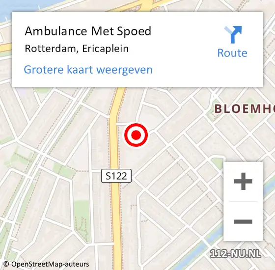 Locatie op kaart van de 112 melding: Ambulance Met Spoed Naar Rotterdam, Ericaplein op 3 april 2025 13:39